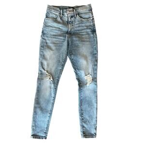 Express Jeans, Skinny High Rise Hyper Stretch, Size 6, Light Wash, Distressed